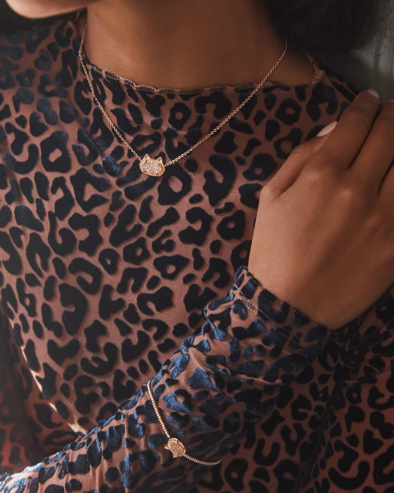 Elisa Rose Gold Cat Pendant Necklace in Sand Drusy image number 1